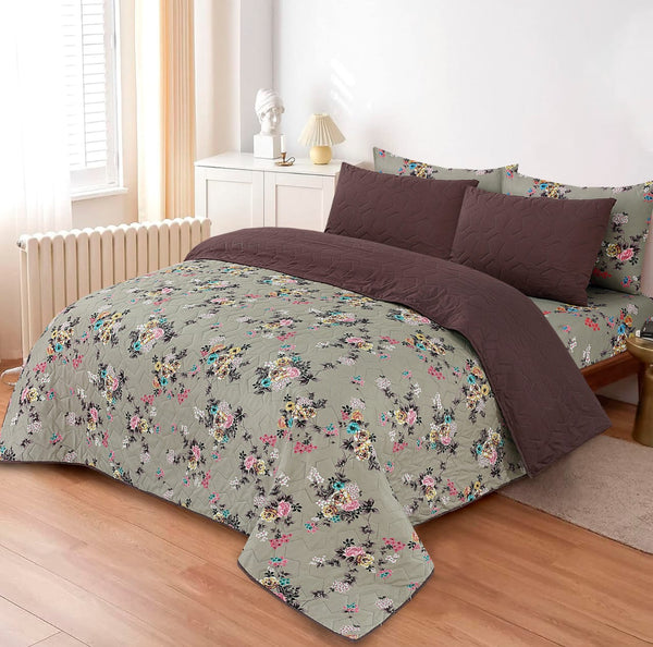LUXURY PRINTED QUILTED COMFORTER SET - 6PC