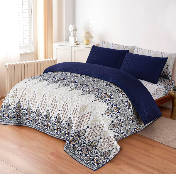 LUXURY PRINTED QUILTED COMFORTER SET - 6PC