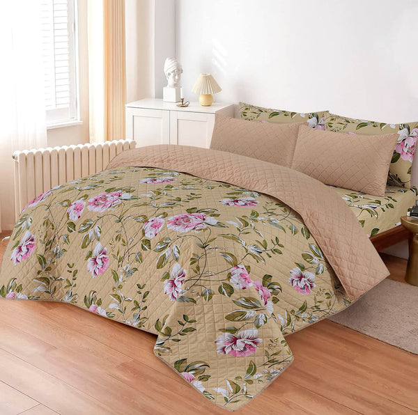 LUXURY PRINTED QUILTED COMFORTER SET - 6PC