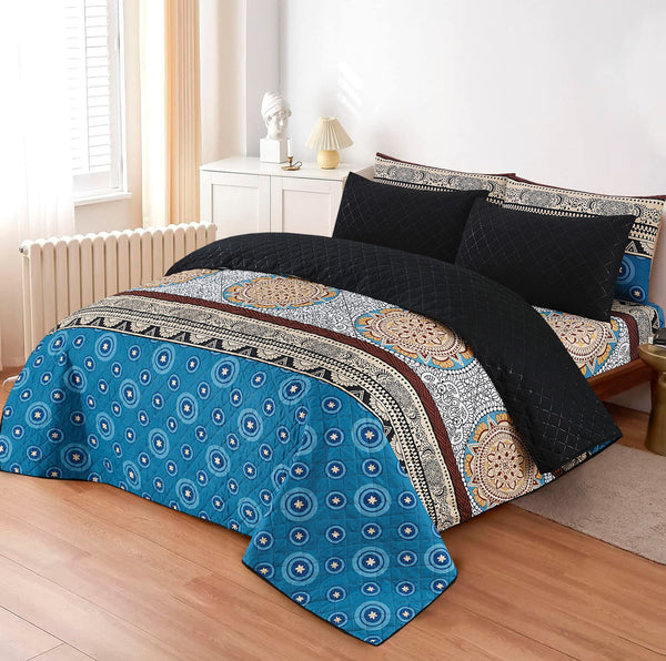 LUXURY PRINTED QUILTED COMFORTER SET - 6PC
