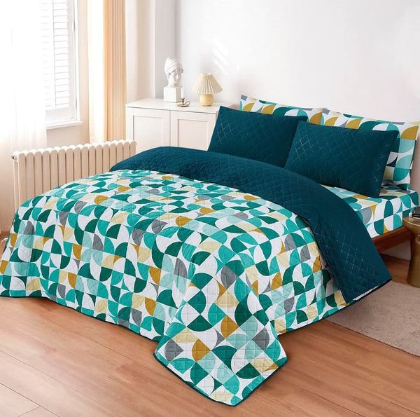 LUXURY PRINTED QUILTED COMFORTER SET - 6PC