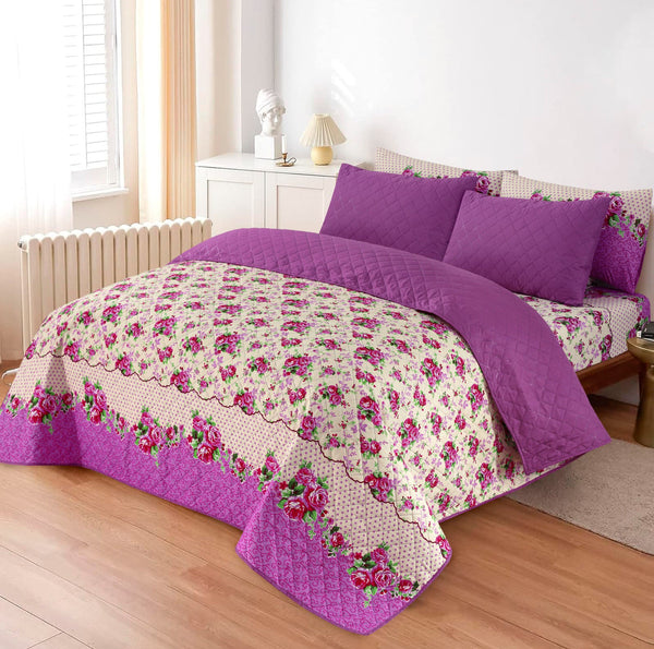 LUXURY PRINTED QUILTED COMFORTER SET - 6PC