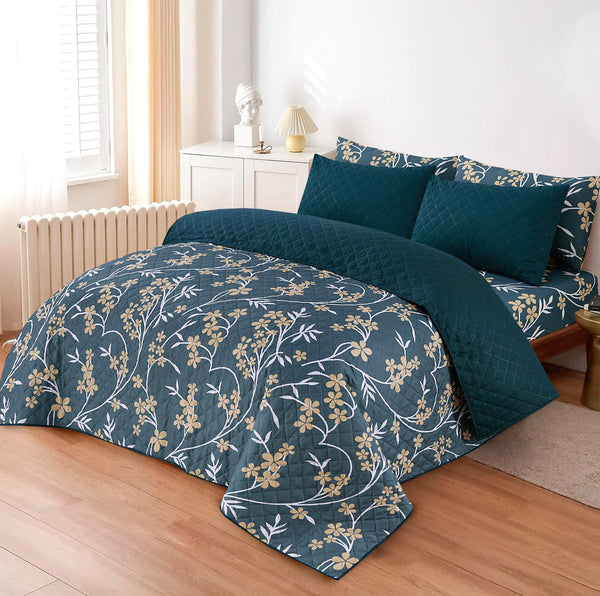 LUXURY PRINTED QUILTED COMFORTER SET - 6PC
