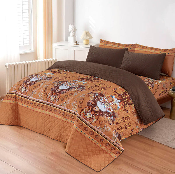 LUXURY PRINTED QUILTED COMFORTER SET - 6PC