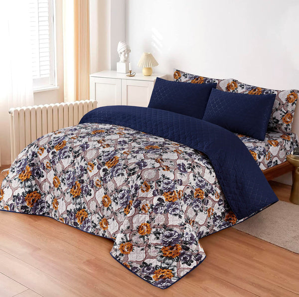 LUXURY PRINTED QUILTED COMFORTER SET - 6PC